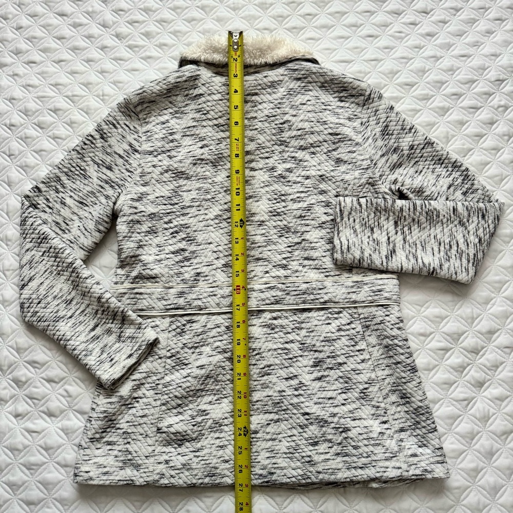 T by Talbots Fleece-Trim Quilted Jacquard Full Zip Jacket Gray Ivory Size SP - Picture 15 of 16